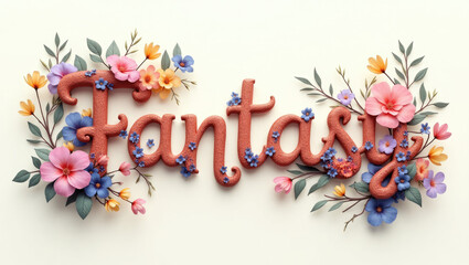 A whimsical and enchanting image of the word "Fantasy" adorned with delicate flowers, evoking dreams, magic, and a touch of vintage charm.
