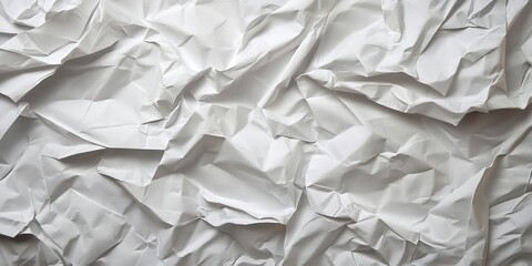 Obraz premium Crumpled white paper texture with varying shades of gray folds positioned throughout creating an abstract background for creative projects
