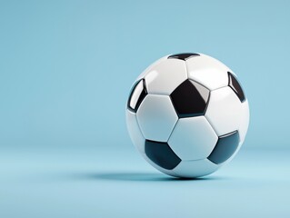 Fototapeta premium Classic Black and White Soccer Ball on Light Blue Background