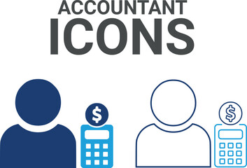 Accountant icon. It contains financial statements, accountants, financial audits, invoices, tax calculators, business firms, tax returns, income, and balance sheet icons. Solid icon collection.