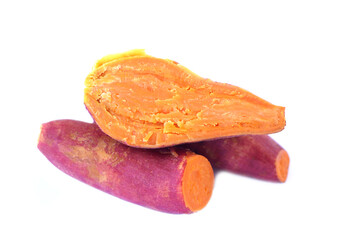Steamed sweet potatoes, isolated on white background. Concept, healthy food. Highly nutritious of fiber, vitamins, and minerals with benefit for health.     