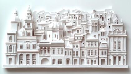 Fototapeta premium Paper cut and wood cut craft displaying historic salvador architecture in brazil artistic environment intricate viewpoint