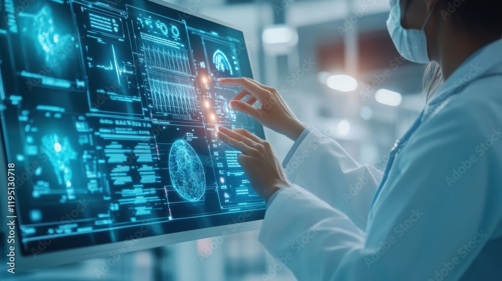 Aufkleber diagnostic medical data displayed on a modern screen in a healthcare environment while a medical pro