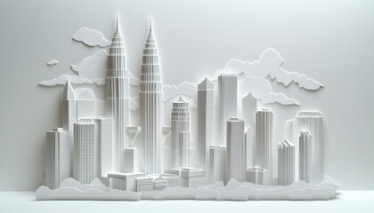 Paper cut and wood cut craft of petronas towers in kuala lumpur stunning architectural artistry creative environment unique viewpoint