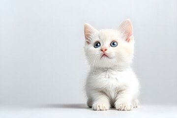 Cute fluffy white kitten isolated on background