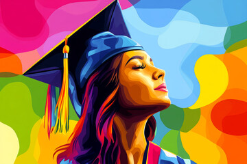 Naklejka premium Graduation illustration of a woman wearing a mortarboard.