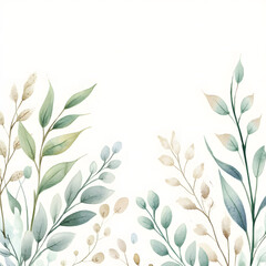 Corner frame of Hulless Barley Leaf watercolor