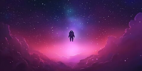 Fototapeta premium Surreal Astronaut Floating in a Cosmic Dreamscape with Vivid Colors and Starry Background Representing Freedom, Exploration, and Space Adventure