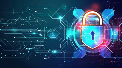 Digital lock symbolizing cybersecurity with circuit patterns