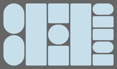 Dimensions 16x9 trendy bento grid layout style brick Ui UX templates. Web comic grids, rounded corners. Different panel layouts with y2k and brutal shapes tiles of different sizes Vector illustration