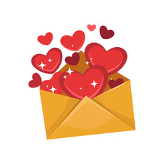Vector love letter with heart. Loving envelope sign or romantic message. Romance gift. Wedding or marriage invitation card. Romance and passion, Valentines day invite. Passion holiday, affection.