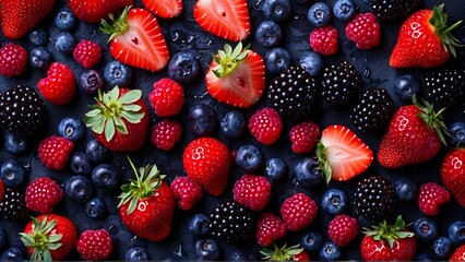 Fototapeta premium a variety of fresh berries, including strawberries, raspberries, blackberries, and blueberries