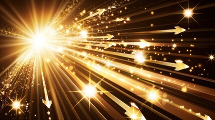 Obraz premium Bright golden light rays burst across dark background, creating dynamic and energetic atmosphere. sparkling effect adds sense of magic and wonder to scene
