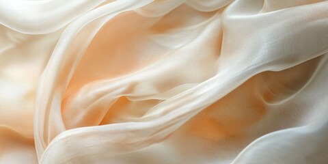 Obraz premium Soft pastel fabric with gentle light folds in creamy peach and white tones, creating a serene and ethereal blurred effect for elegant design.