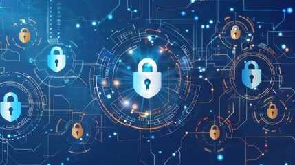 Secure digital locks on futuristic background symbolize cybersecurity and data protection. interconnected design highlights technology and safety in digital world