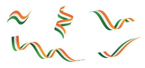 Set of Indian flag ribbon on white isolated vector