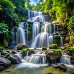 Fototapeta premium cascade ban water jungle stone fresh