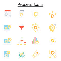 Process, data analysis icon set in thin line style