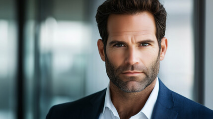 Fototapeta premium Confident Businessman with Beard Standing in Urban Setting