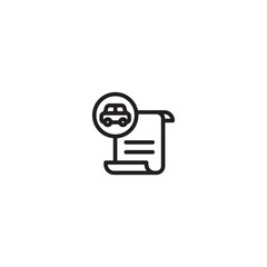 A minimalist line art icon of a car inside a circle on top of a document, representing car paperwork or a vehicle report.