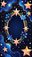 Whimsical starry frame design in starry frame border frame pattern background