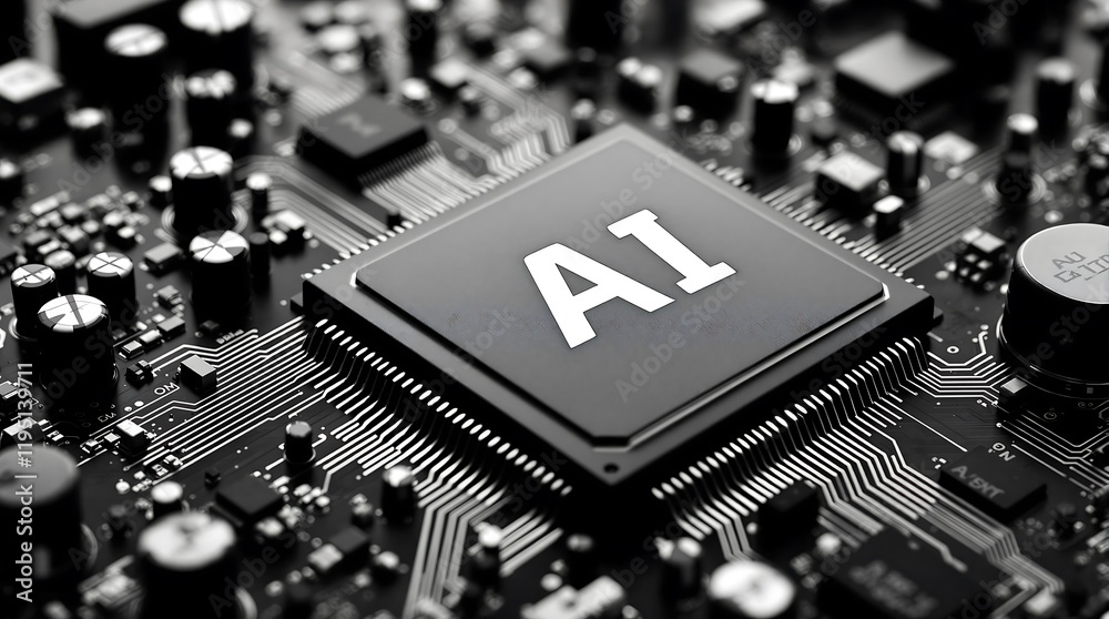 Poster cutting-edge microchip with ai symbol representing advanced artificial intelligence technology for m