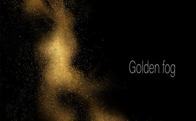 Abstract design element, shiny gold mosaic on black background.
