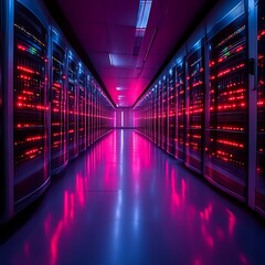Fototapeta premium Illuminated server room corridor. (2)