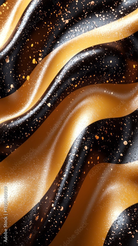 Poster vibrant butter yellow zigzag patterns dance across a glossy black surface, accentuated by gentle wav