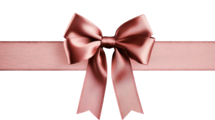 Elegant satin ribbon bow in soft peach color with a satin finish on a transparent background for gift wrapping and decorative purposes