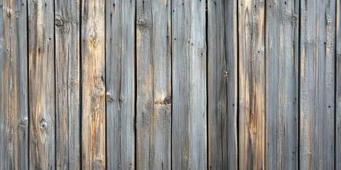 Obraz premium Weathered vintage wooden fence with unpainted gray and brown planks in vertical layout featuring natural cracks and sunlit textures perfect for copy use