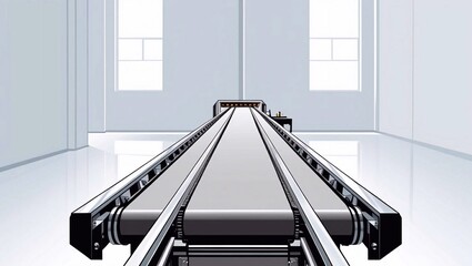 Conveyor belt at factory, plant or warehouse in front and perspective view. Vector realistic illustration of automated machine in mass production line isolated on white background