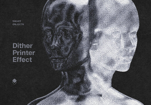 Dithering Printer Photo Effect Mockup