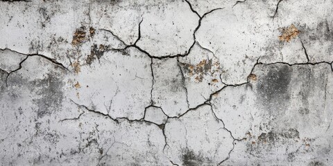 Obraz premium Cracked concrete wall backdrop with weathered gray tones and splattered plaster textures ideal for interior design and artistic backgrounds