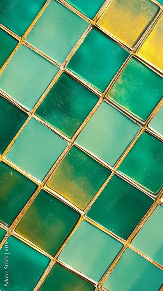 Poster intricate geometric patterns featuring varying shades of teal and gold weave together to form a capt