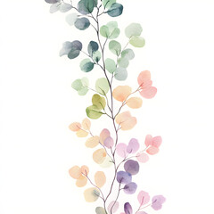 A cute Maidenhair Fern Leaf vertical border, with minimal details and a simple illustration. Watercolor botanical banner for the design of invitations, cards, congratulations