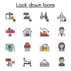 Lock down icons set in thin line style