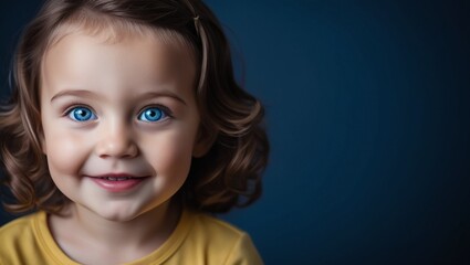 Smiling and happy child in a bright studio showcasing innocence and joy in a colorful and playful environment.
