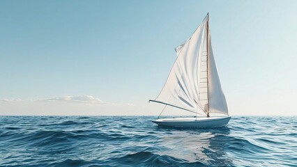 Fototapeta premium A serene sailboat gliding across calm waters under a clear blue sky, evoking tranquility