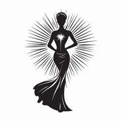 Fashion Model Showcasing Outfit in Front of Light Silhouette Vector Illustration with Elegant Pose