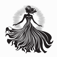 Runway Model Striking a Pose in Front of Bright Light Silhouette Vector Illustration