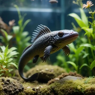 Serene Aquatic Lizard-Fish: A Mystical Underwater Portrait