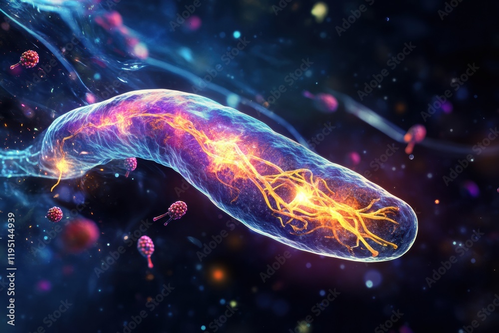 Aufkleber magnified view of a human cell under attack by a virus showcasing detailed cellular interactions. ge