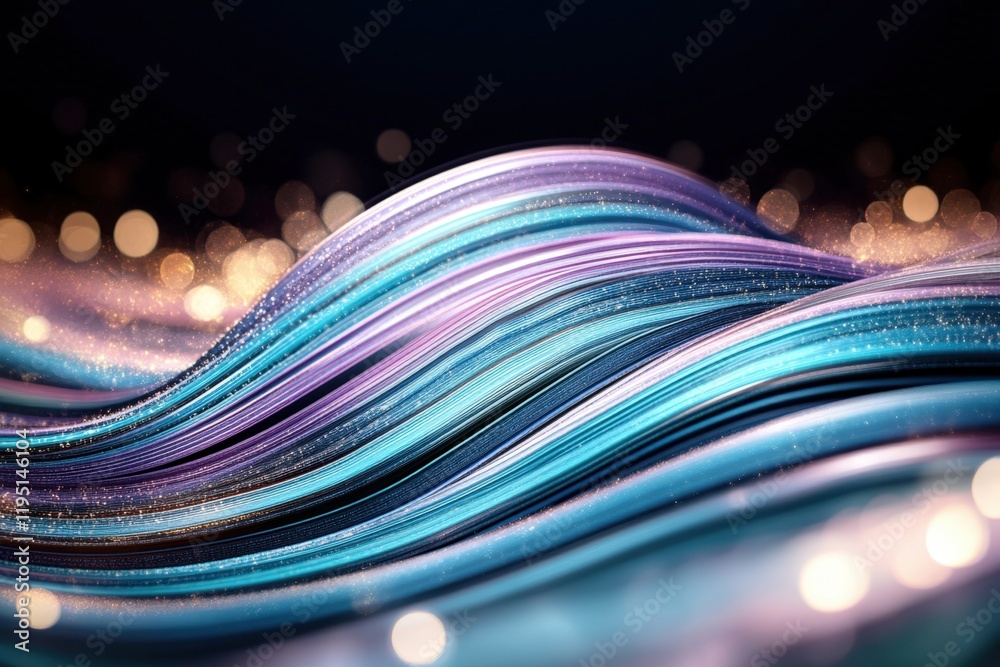 Wall mural captivating waves of light: a stunning combination of purple and blue tones with sparkling bokeh eff
