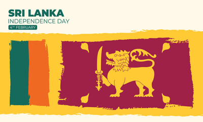 Fototapeta premium Sri Lanka Independence Day February 4th. Sri Lanka national brush flag banner. Vector illustration