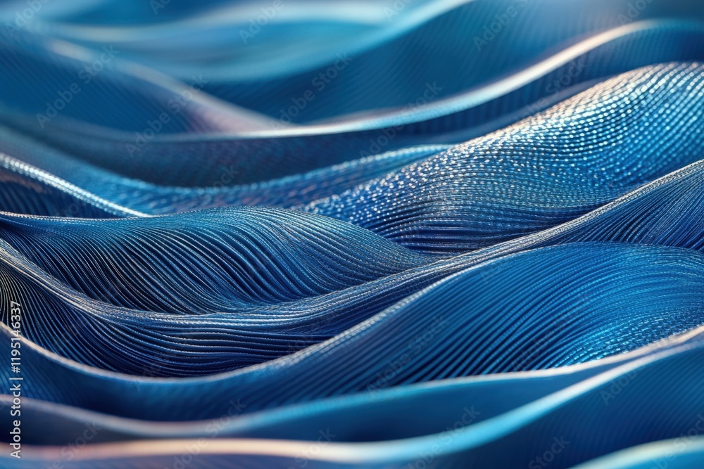 Poster captivating waves of blue: a close-up of textured patterns in fabric and fluid dynamics, evoking dep