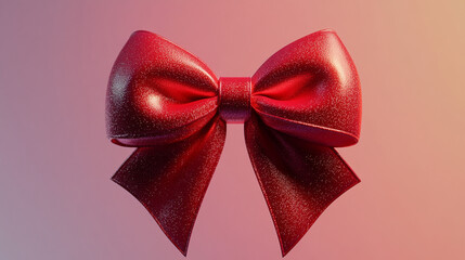 Sparkling red bow with glitter effect on soft gradient background