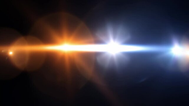 Pack of horizontal anamorphic lens flares on black background