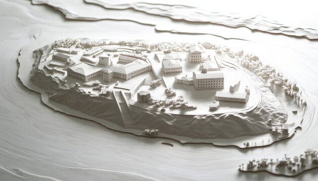 Intricate paper cut and wood cut craft of robben island prison model in south africa detailed artistry scenic environment