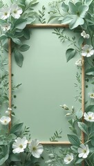 Subtle mint green and white botanical patterns framing the edges for a fresh natural border frame in mint green botanical border frame pattern background